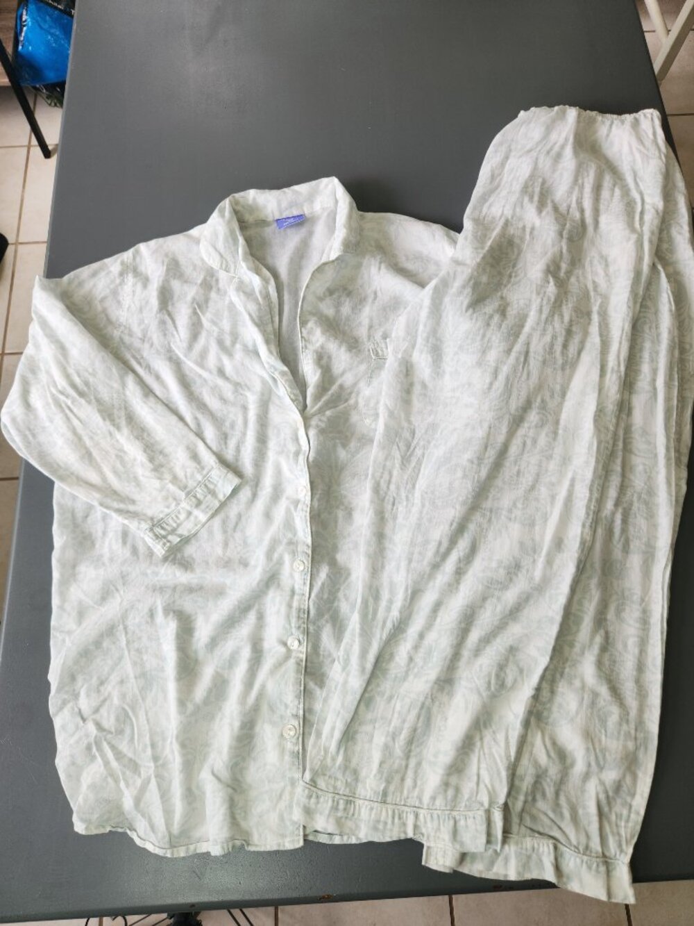 Pine Cone Hill Fine Linens Pajamas Set Lrg White Green Floral Cotton Cottagecore